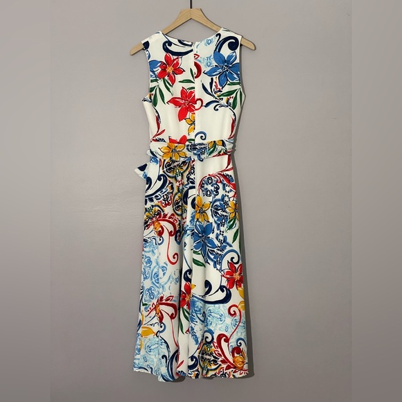Tahari ASL White Bold Floral Midi Dress - Size 4 - Picture 2 of 6